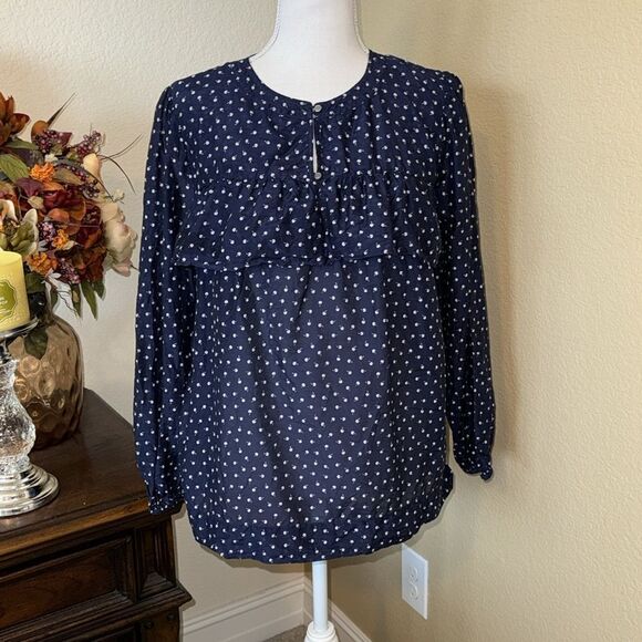 J. Crew Blouse Navy Blue White Tiny Cherries Top Career Casual Sz Small. - Picture 3 of 4